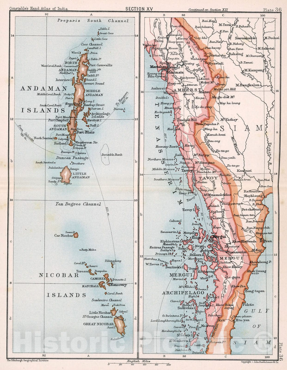 Historic Map : Section XV. Tenasserim, Andaman & Nicobar Islands. Plate 36, 1893, Vintage Wall Decor