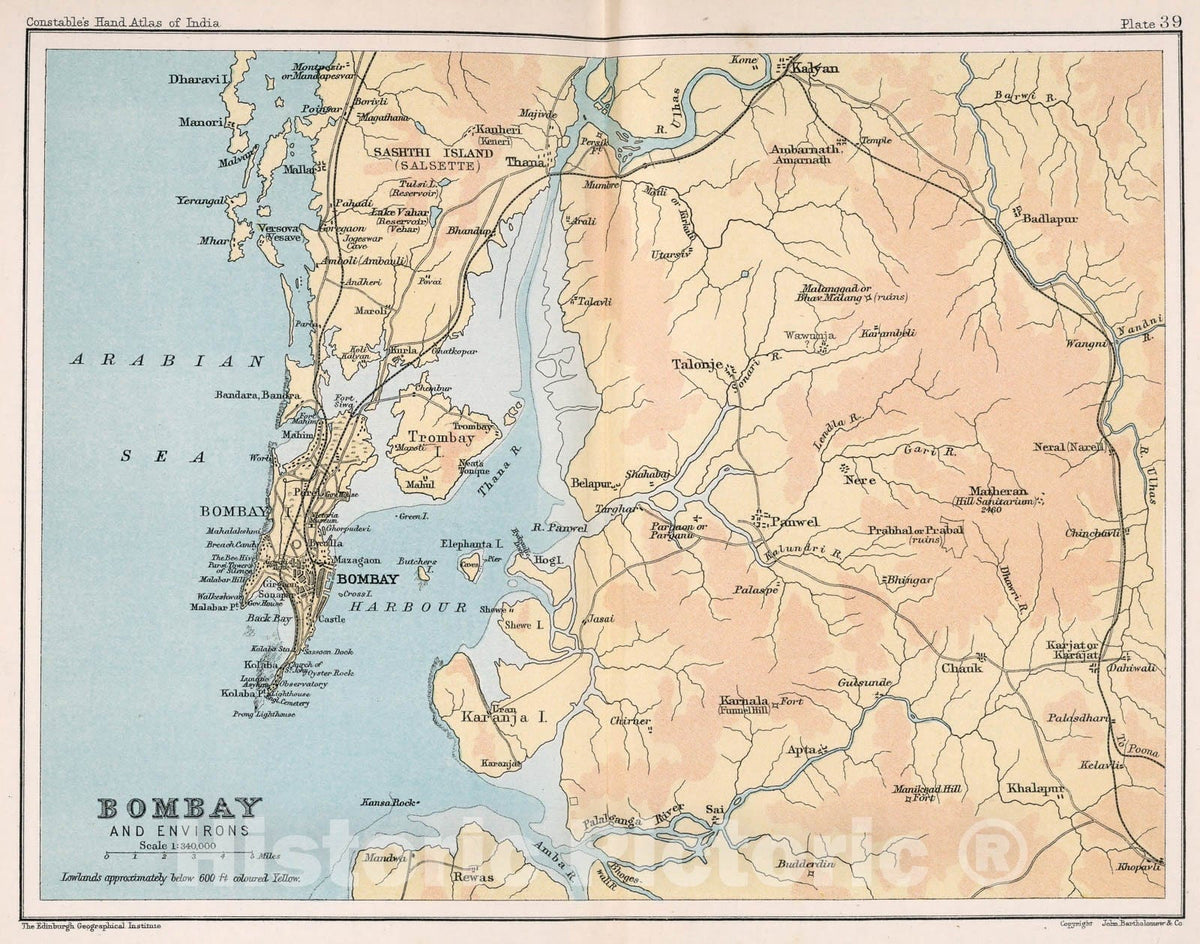 Historic Map : Bombay and environs. Plate 39, 1893, Vintage Wall Decor