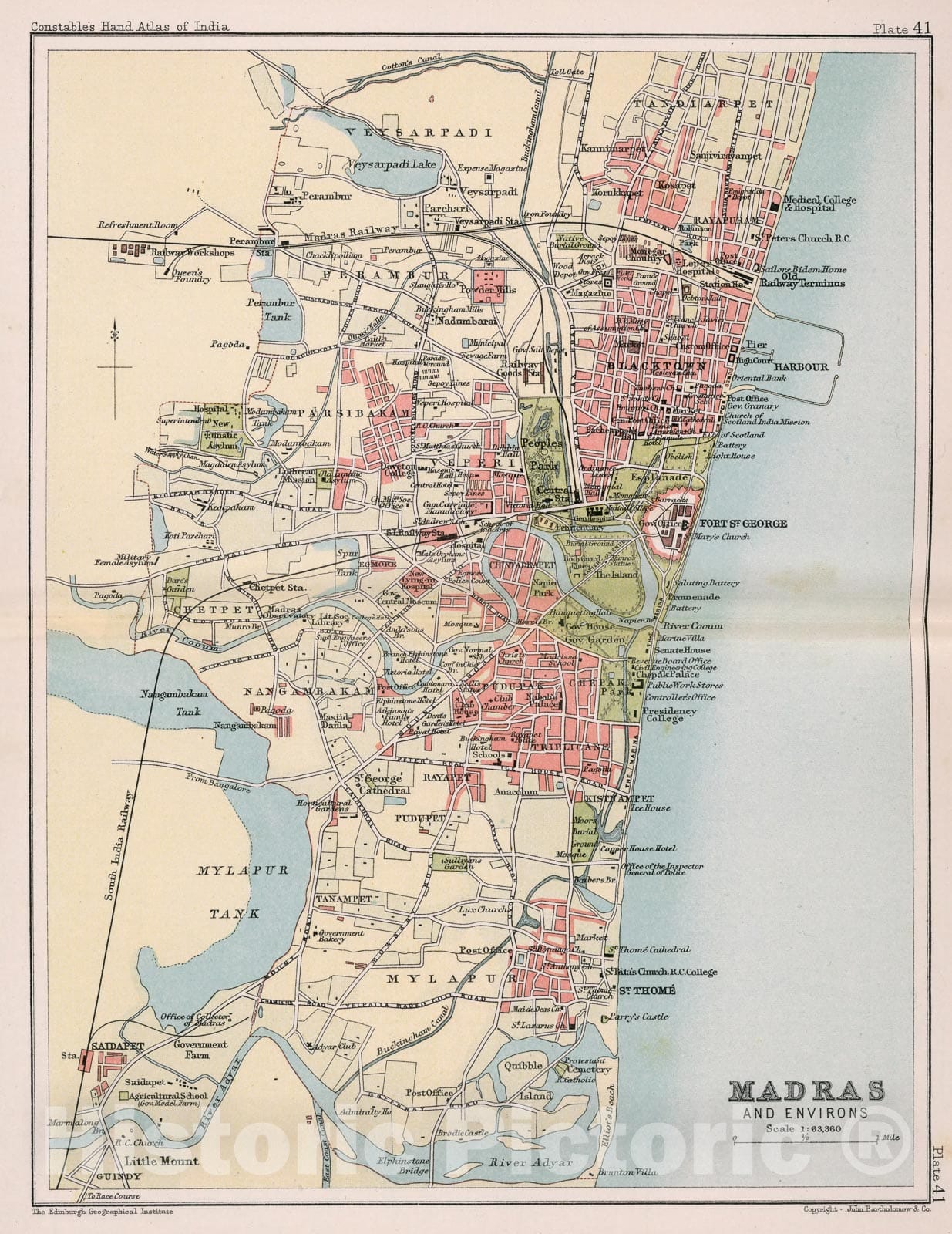 Historic Map : Madras and environs. Plate 41, 1893, Vintage Wall Decor