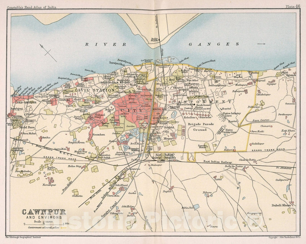 Historic Map : Cawnpur and environs. Plate 46, 1893, Vintage Wall Decor