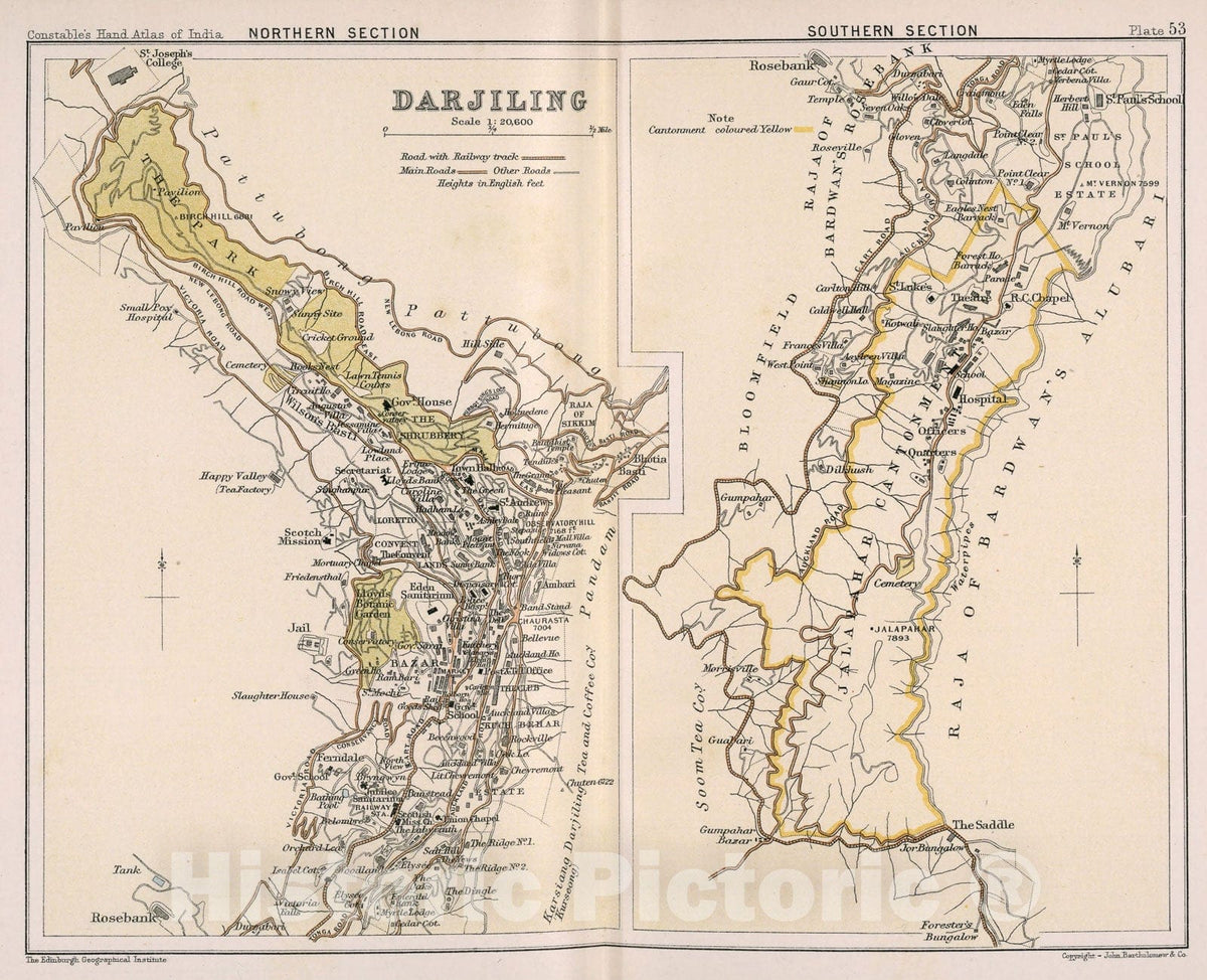 Historic Map : Darjiling. Northern section. Southern section. Plate 53, 1893, Vintage Wall Decor