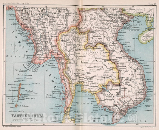 Historic Map : Farther India. Plate 58, 1893, Vintage Wall Decor