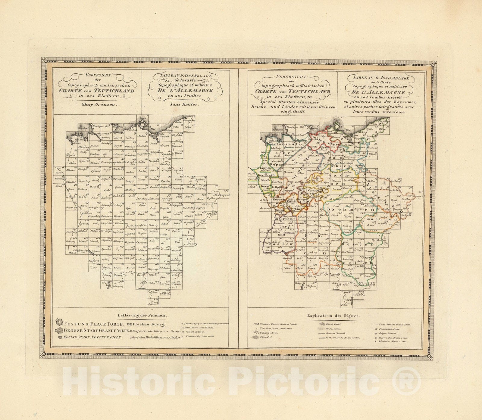 Historic Map : Index Page: Topographisch-militairische Charte von Teutschland, 1813, v1, Vintage Wall Decor