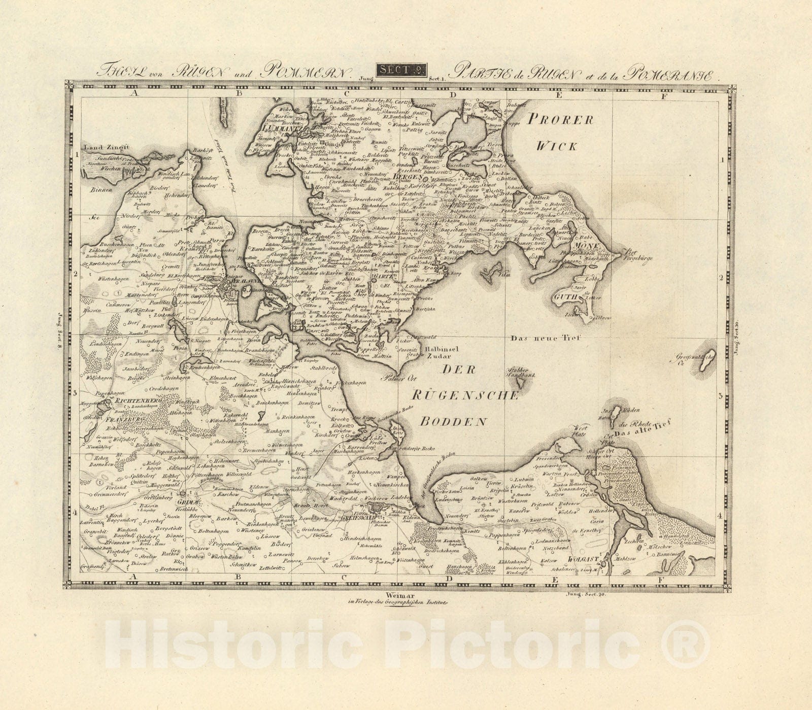 Historic Map : Sect. 9. Theil von Rugen und Pommern = Partie de Rugen et de la Pomeranie, 1813, Vintage Wall Decor