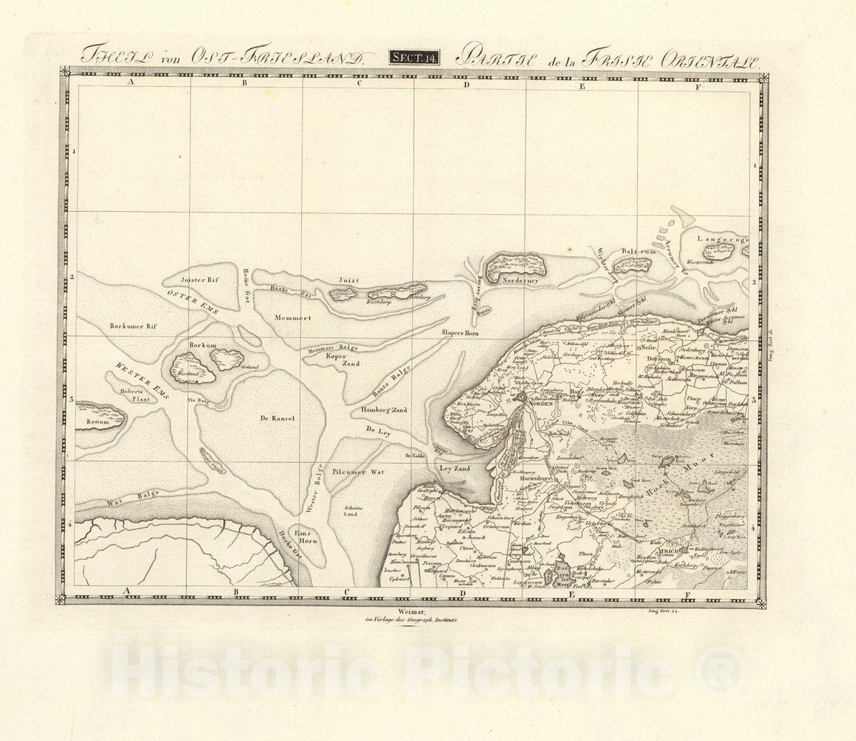 Historic Map : Sect. 14. Theil von Ost-Friesland = Partie d'Ost-Frise, 1813, Vintage Wall Decor