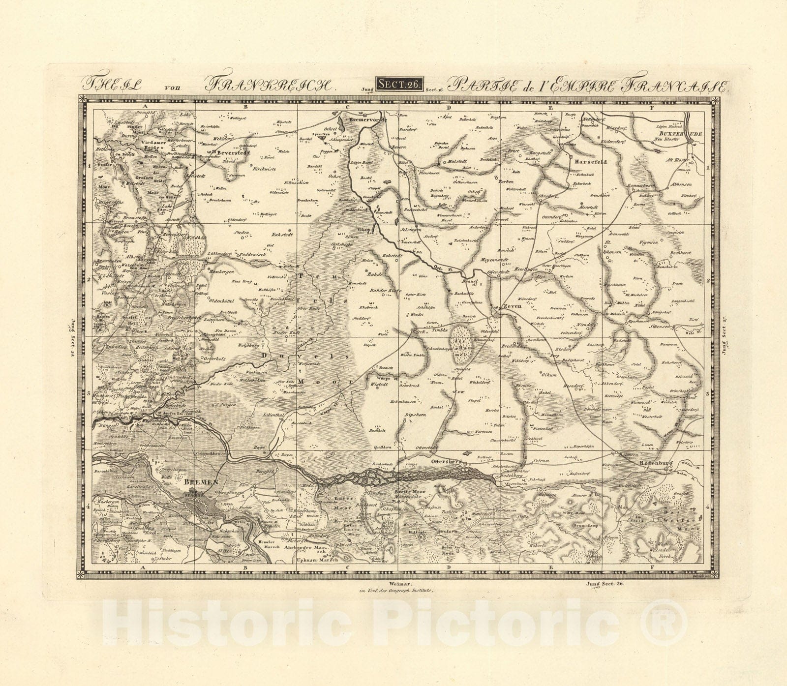 Historic Map : Sect. 26. Theil von Frankreich = Partie de l'Empire Francaise, 1813, Vintage Wall Decor