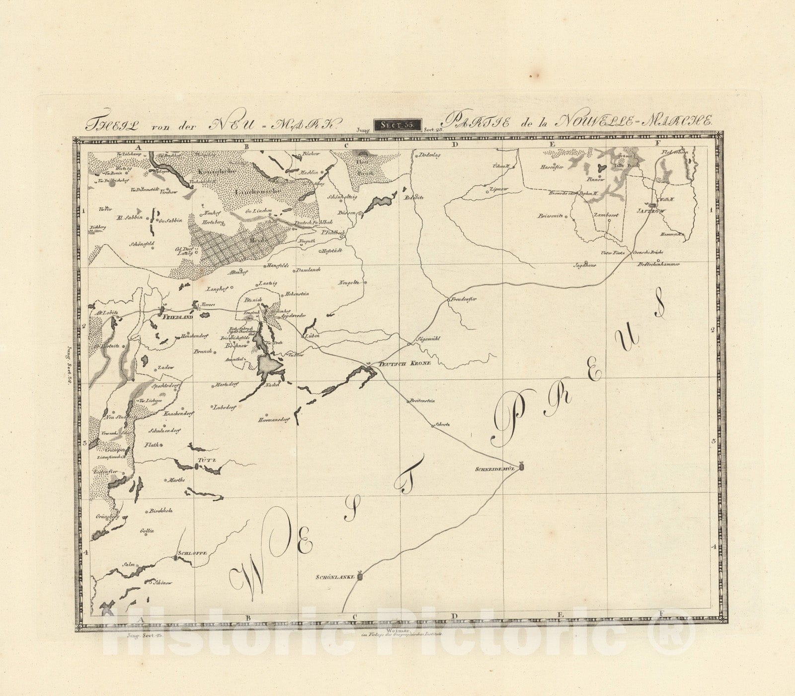 Historic Map : Sect. 33. Theil der Neu-Mark = Partie de la Nouvelle-Marche, 1813, Vintage Wall Decor