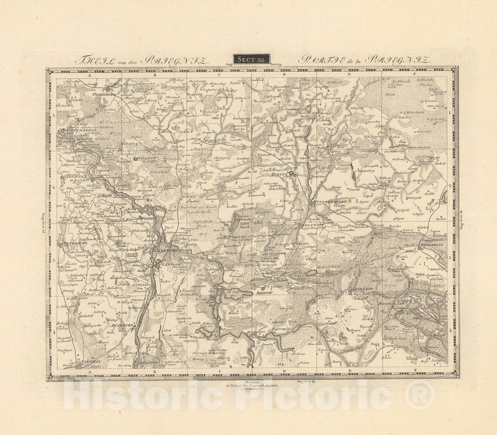 Historic Map : Sect. 39. Theil von der Priegniz = Partie de la Priegniz, 1813, Vintage Wall Decor