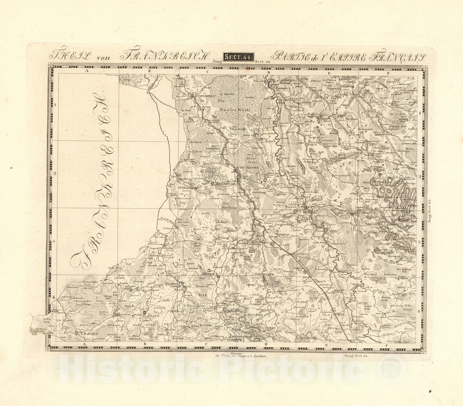 Historic Map : Sect. 44. Theil von Frankreich = Partie de l'Empire Francaise, 1813, Vintage Wall Decor