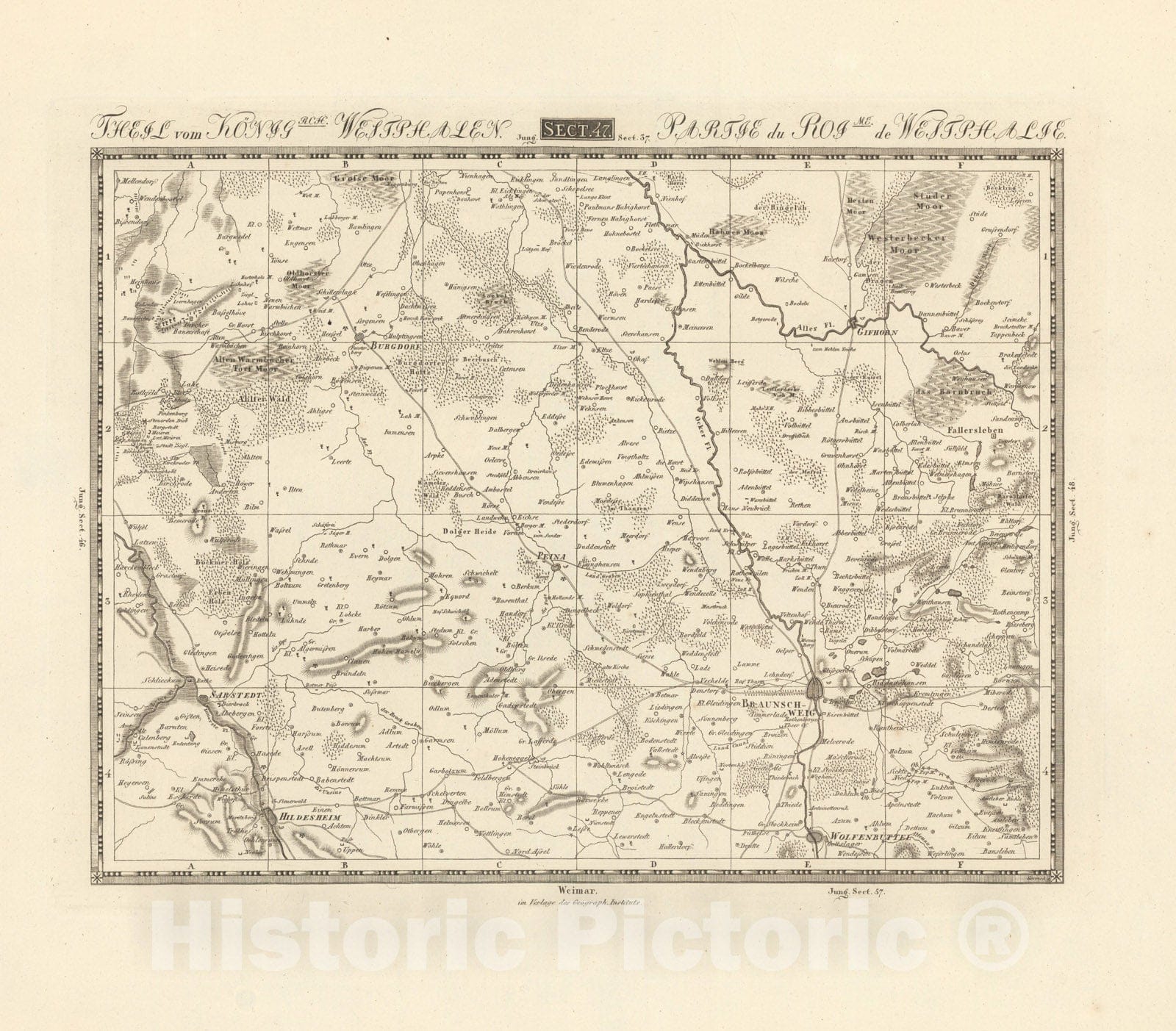 Historic Map : Sect. 47. Theil vom Konigrch. Westphalen = Partie du Royme. de Westphalie, 1813, Vintage Wall Decor