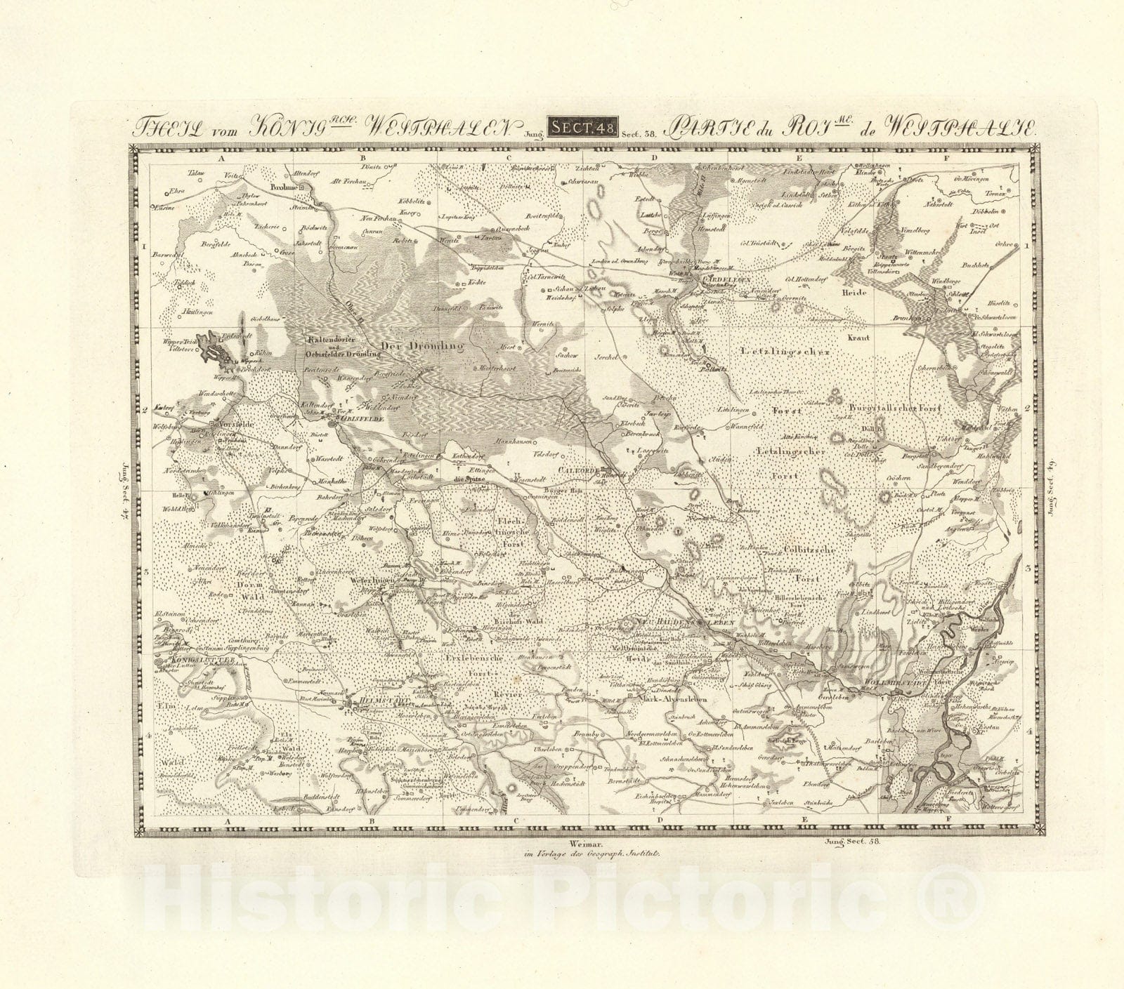 Historic Map : Sect. 48. Theil vom Konigrch. Westphalen = Partie du Royme. de Westphalie, 1813, Vintage Wall Decor