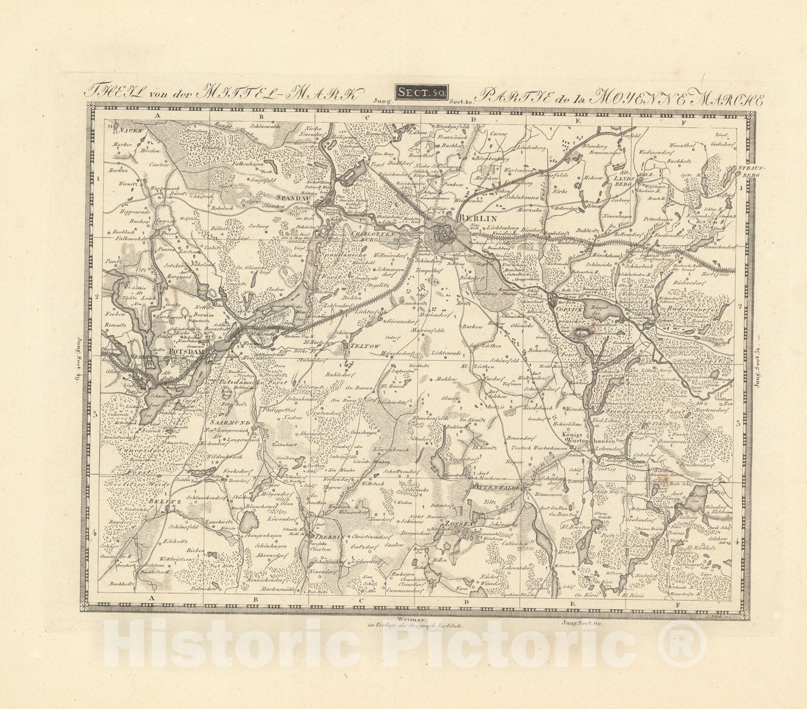Historic Map : Sect. 50. Theil von der Mittel-Mark = Partie de la Moyenne Marche, 1813, Vintage Wall Decor