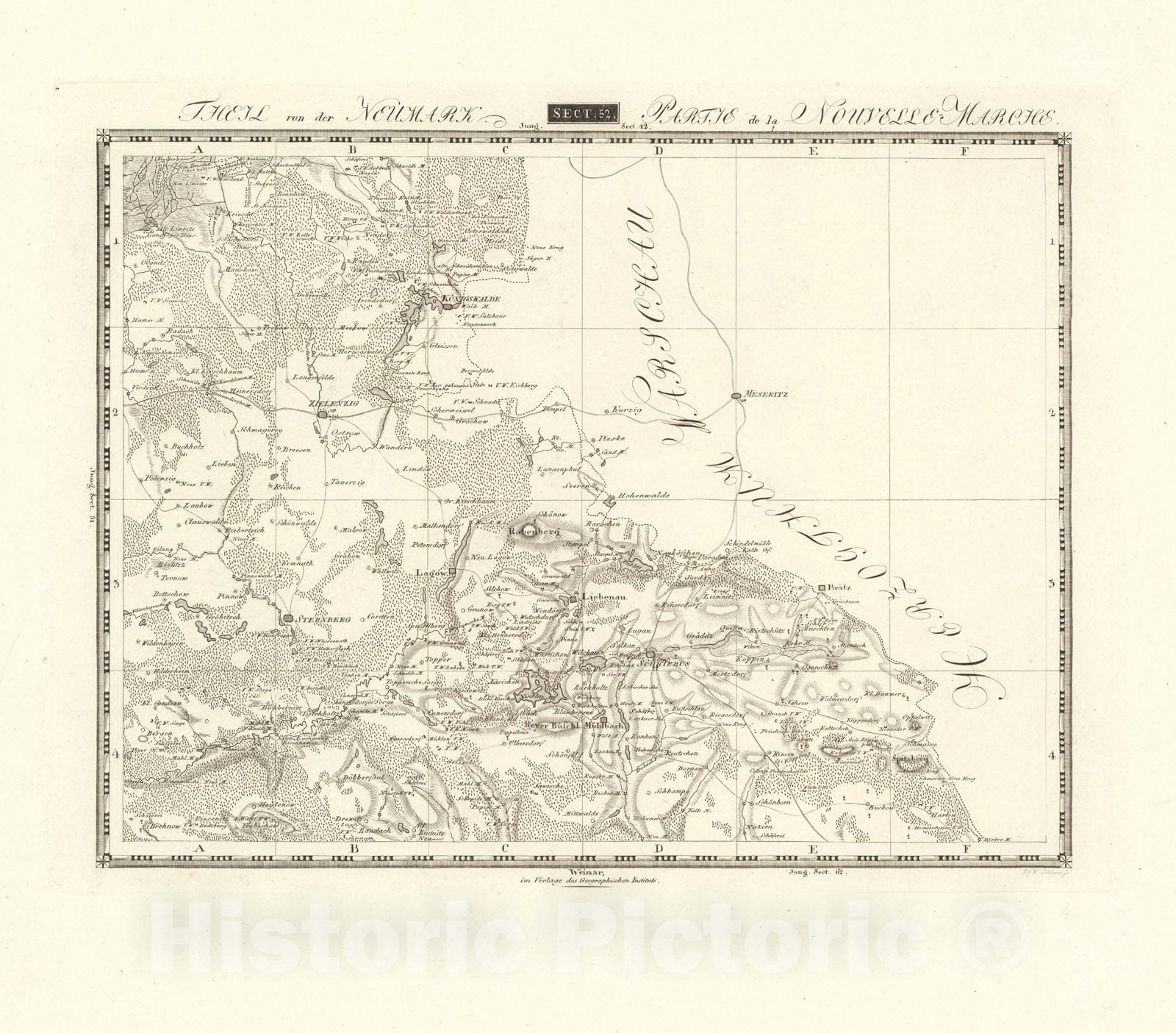 Historic Map : Sect. 52. Theil der Neu-Mark = Partie de la Nouvelle-Marche, 1813, Vintage Wall Decor