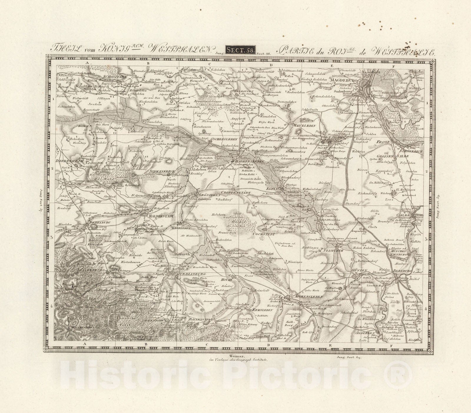 Historic Map : Sect. 58. Theil vom Konigrch. Westphalen = Partie du Royme. de Westphalie, 1813, Vintage Wall Decor