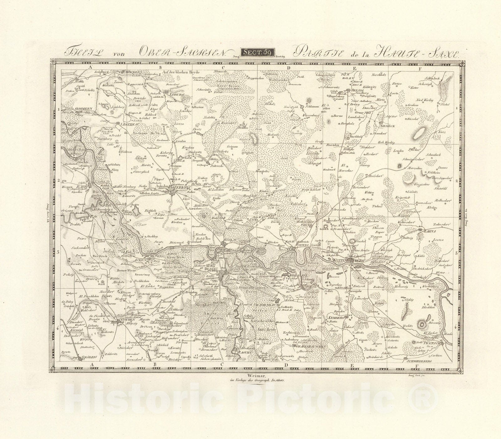 Historic Map : Sect. 59. Theil von Ober-Sachsen = Partie de la Haute-Saxe, 1813, Vintage Wall Decor