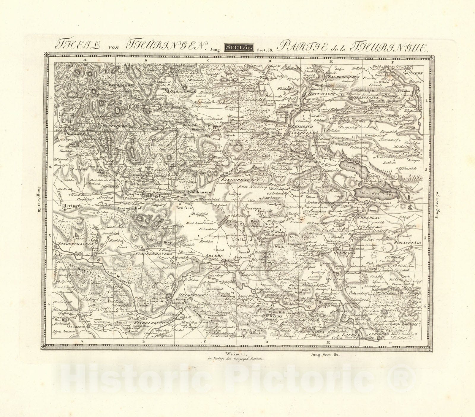 Historic Map : Sect. 69. Theil von Thuringen. = Partie de la Thuringue, 1813, Vintage Wall Decor