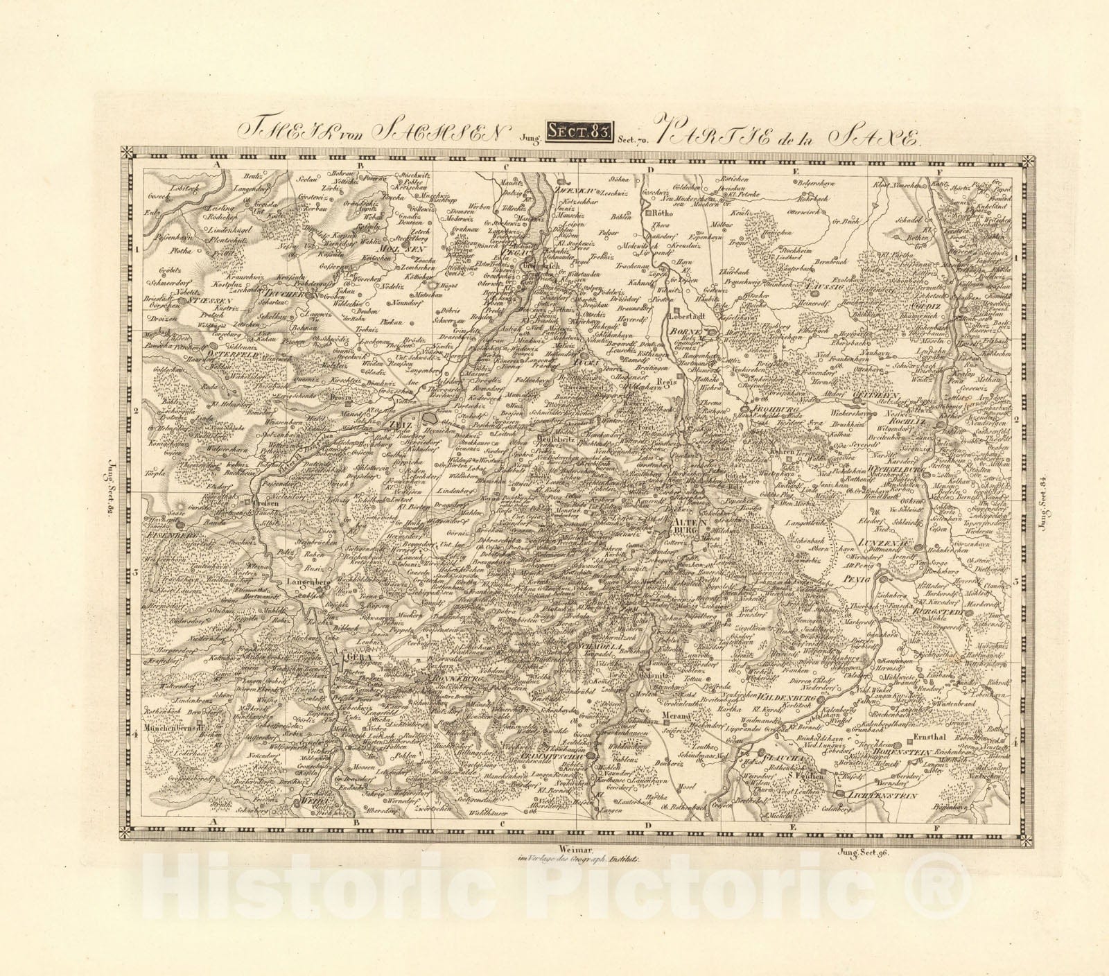 Historic Map : Sect. 83. Theil von Sachsen. = Partie de la Saxe, 1813, Vintage Wall Decor