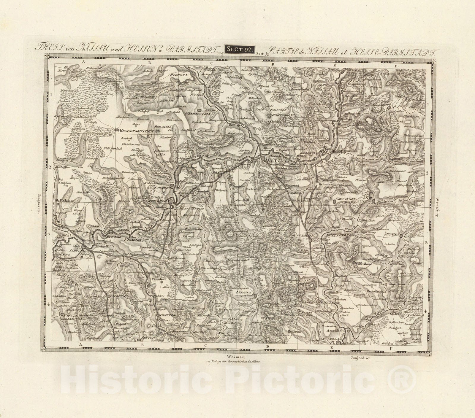 Historic Map : Sect. 92. Theil von Nassau und Hessen=Darmstadt. = Partie de Nassau et Hesse=Darmstadt, 1813, Vintage Wall Decor