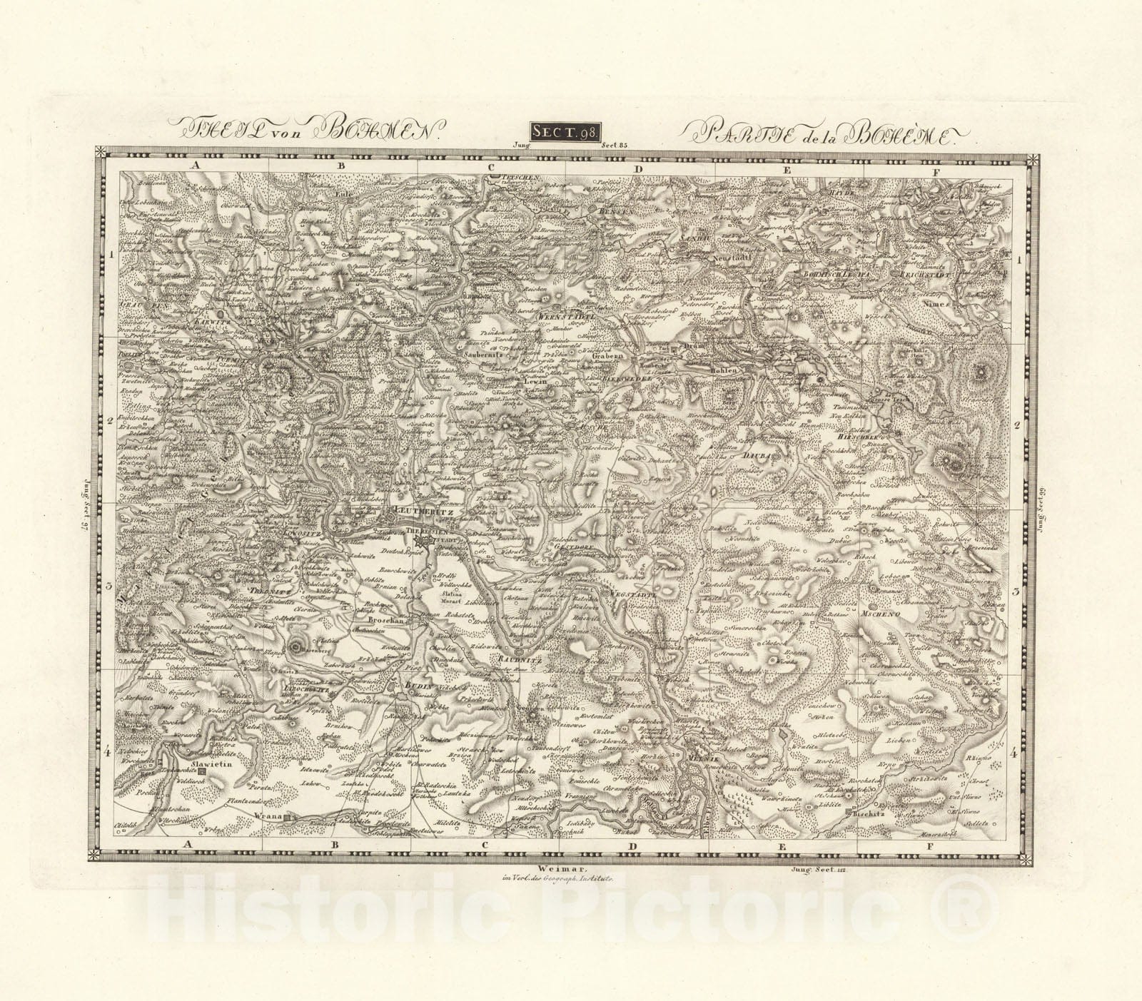Historic Map : Sect. 98. Theil von Bohmen. = Partie de la Boheme, 1813, Vintage Wall Decor