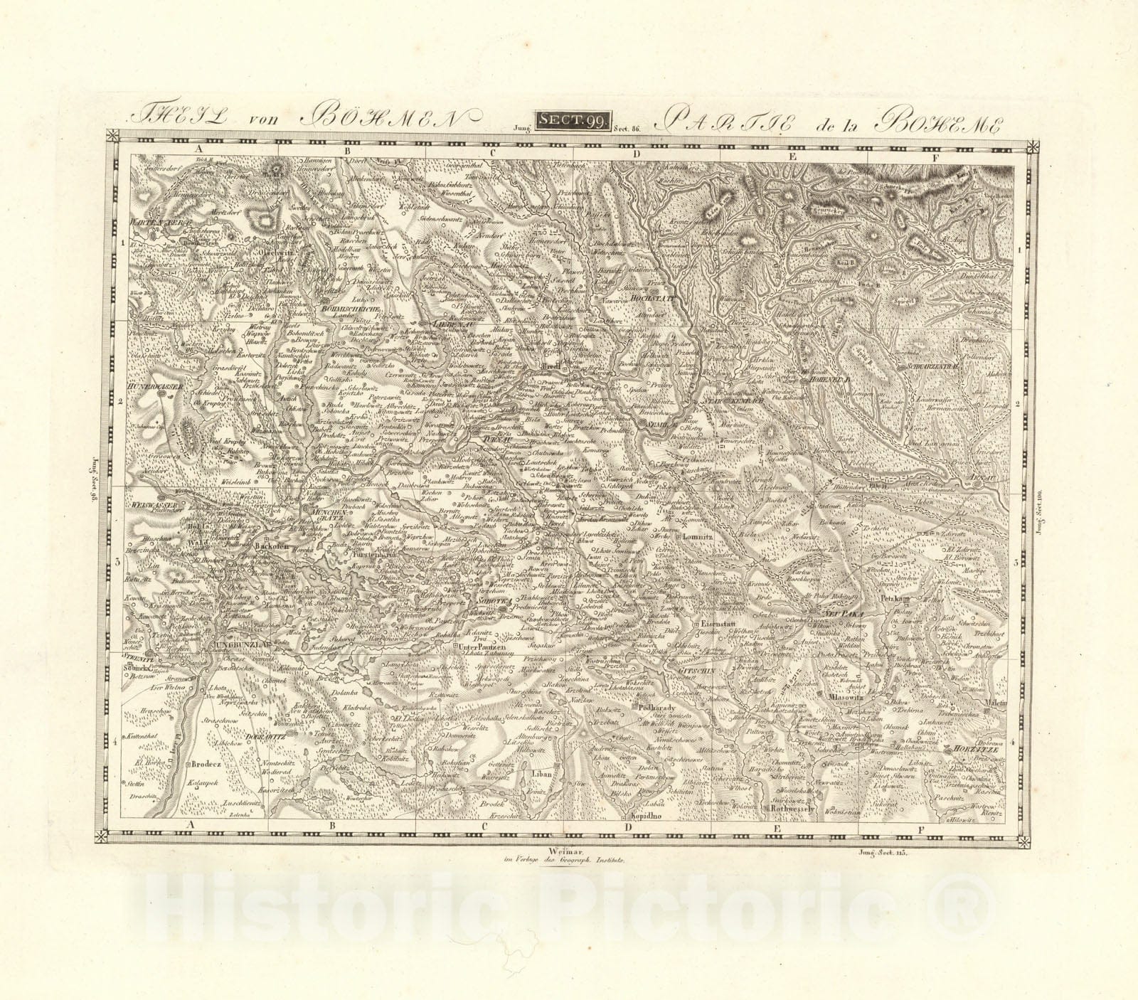 Historic Map : Sect. 99. Theil von Bohmen. = Partie de la Boheme, 1813, Vintage Wall Decor