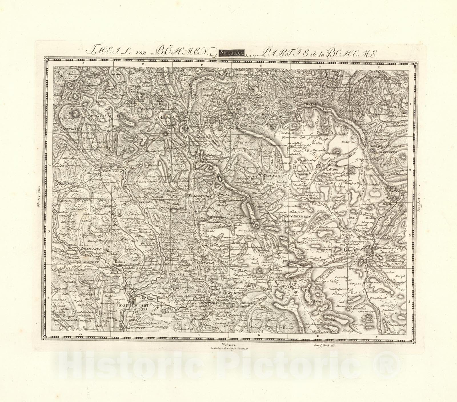 Historic Map : Sect. 100. Theil von Bohmen. = Partie de la Boheme, 1813, Vintage Wall Decor