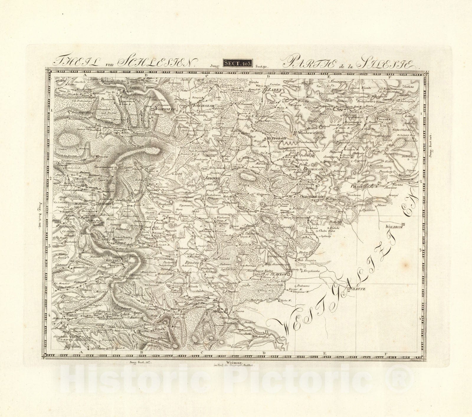 Historic Map : Sect. 103. Theil von Schlesien. = Partie de la Silesie, 1813, Vintage Wall Decor