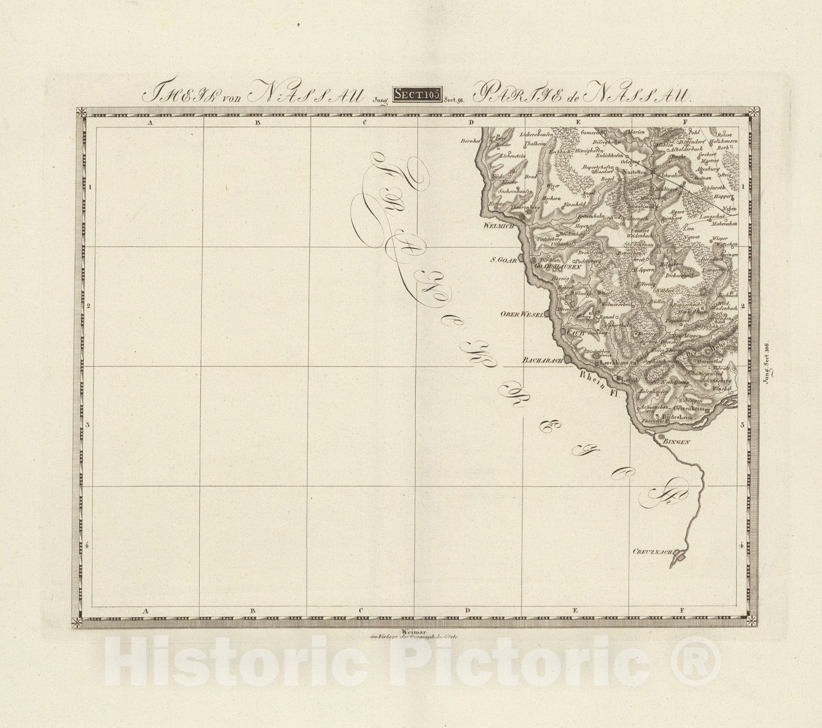 Historic Map : Sect. 105. Theil von Nassau. = Partie de Nassau, 1813, Vintage Wall Decor