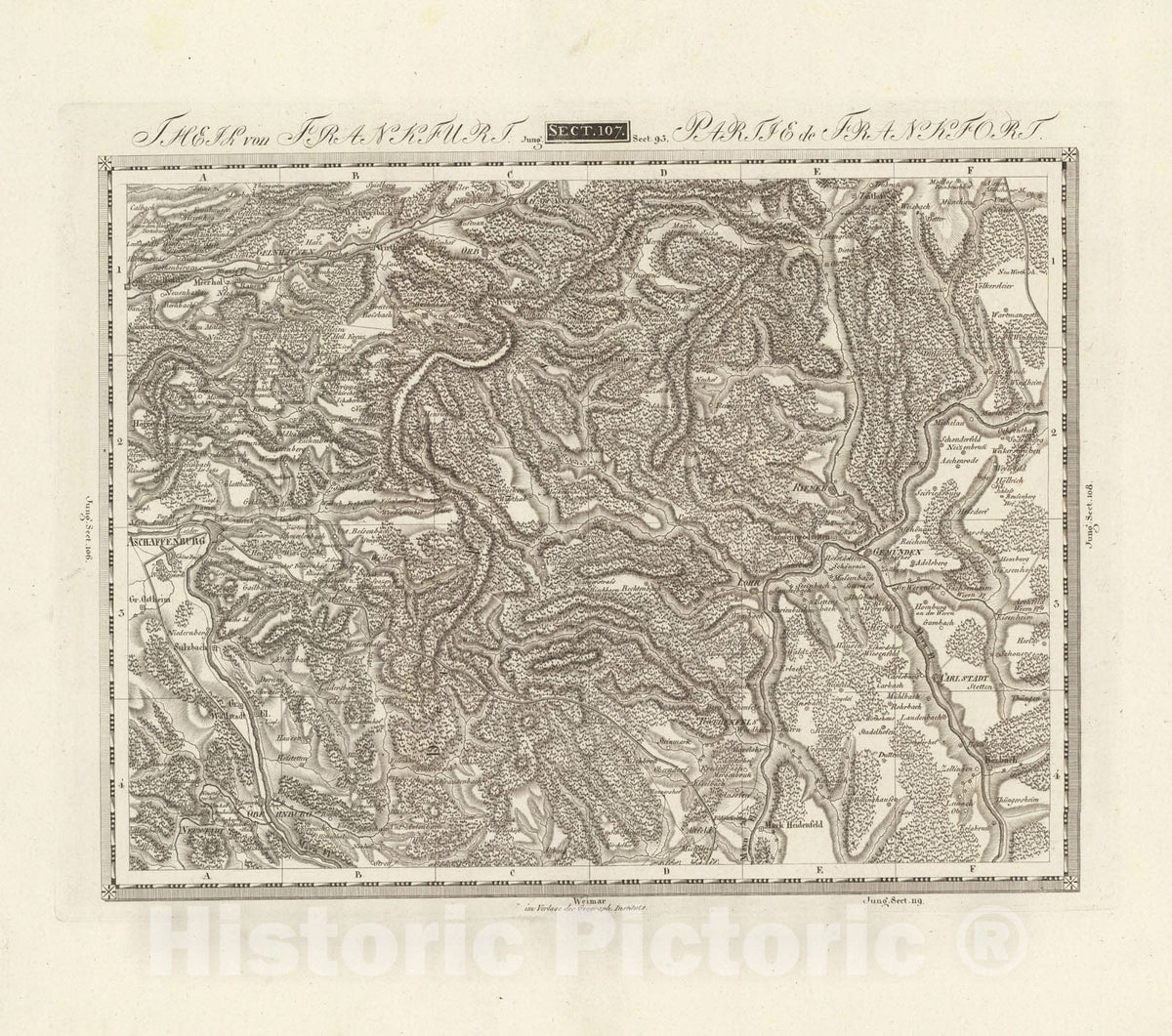 Historic Map : Sect. 107. Theil von Frankfurt = Partie de Frankfor, 1813, Vintage Wall Decor