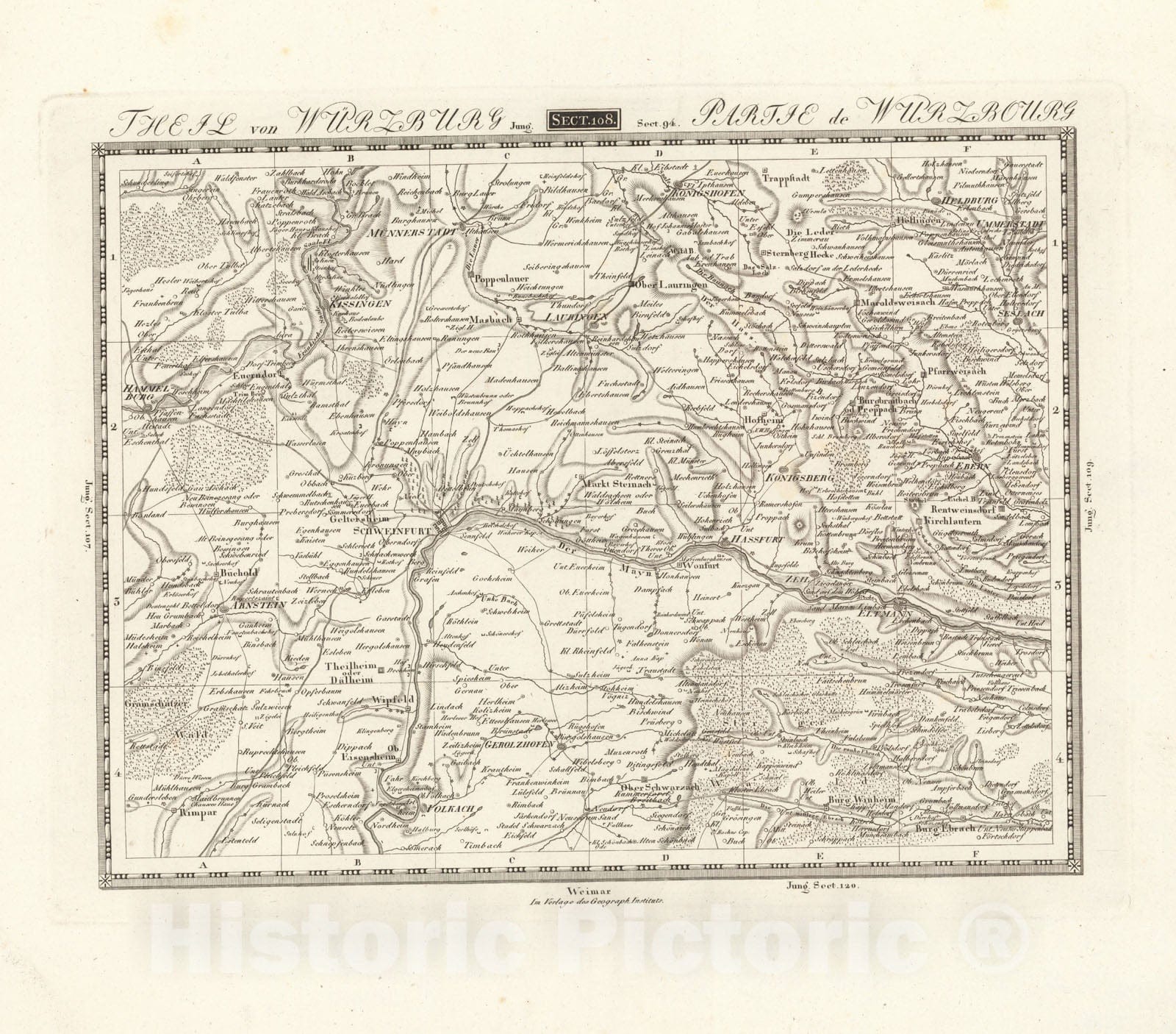 Historic Map : Sect. 108. Theil von Wurzburg = Partie de Wurzbourg, 1813, Vintage Wall Decor