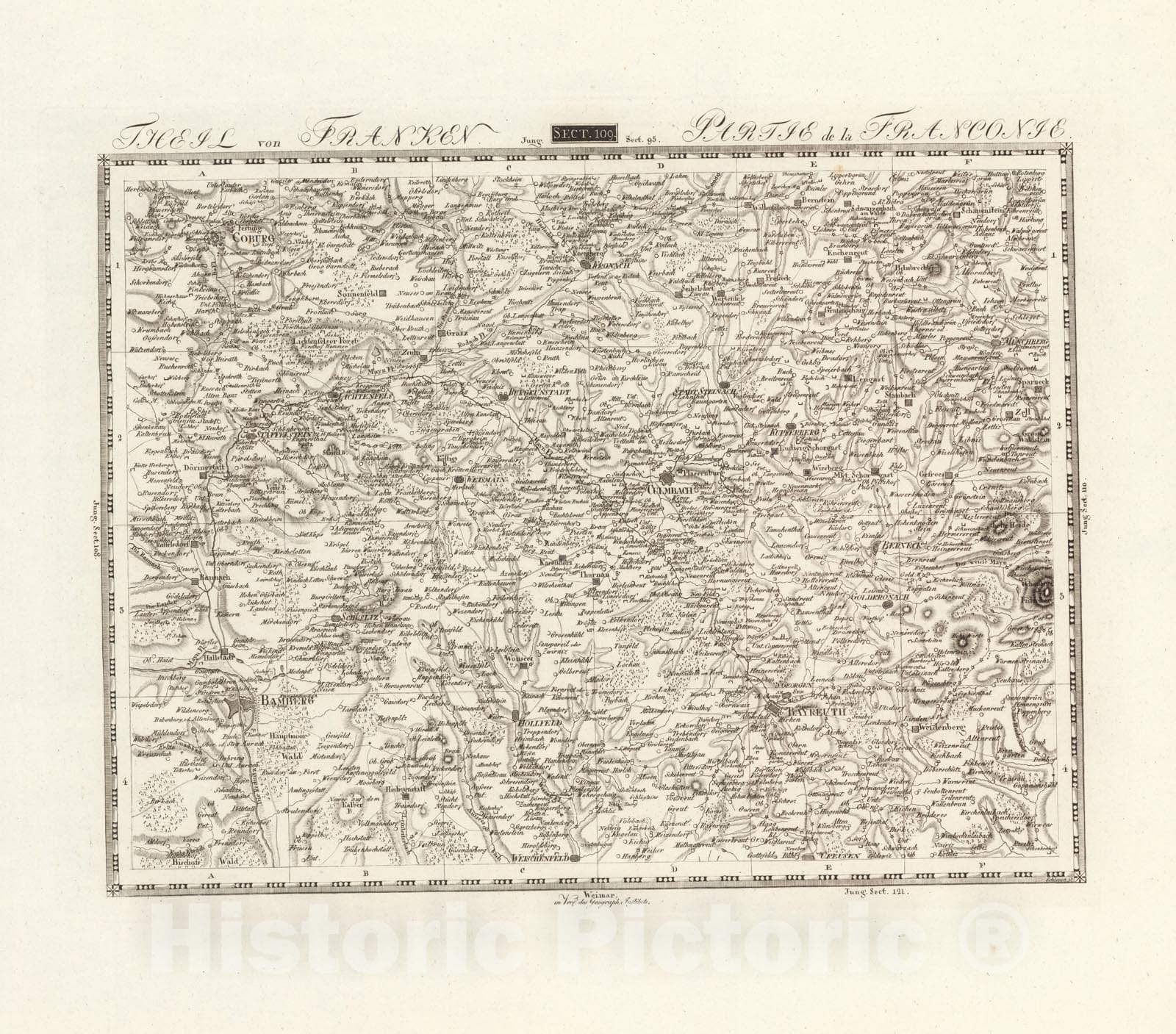 Historic Map : Sect. 108. Theil von Franken = Partie de la Franconie, 1813, Vintage Wall Decor