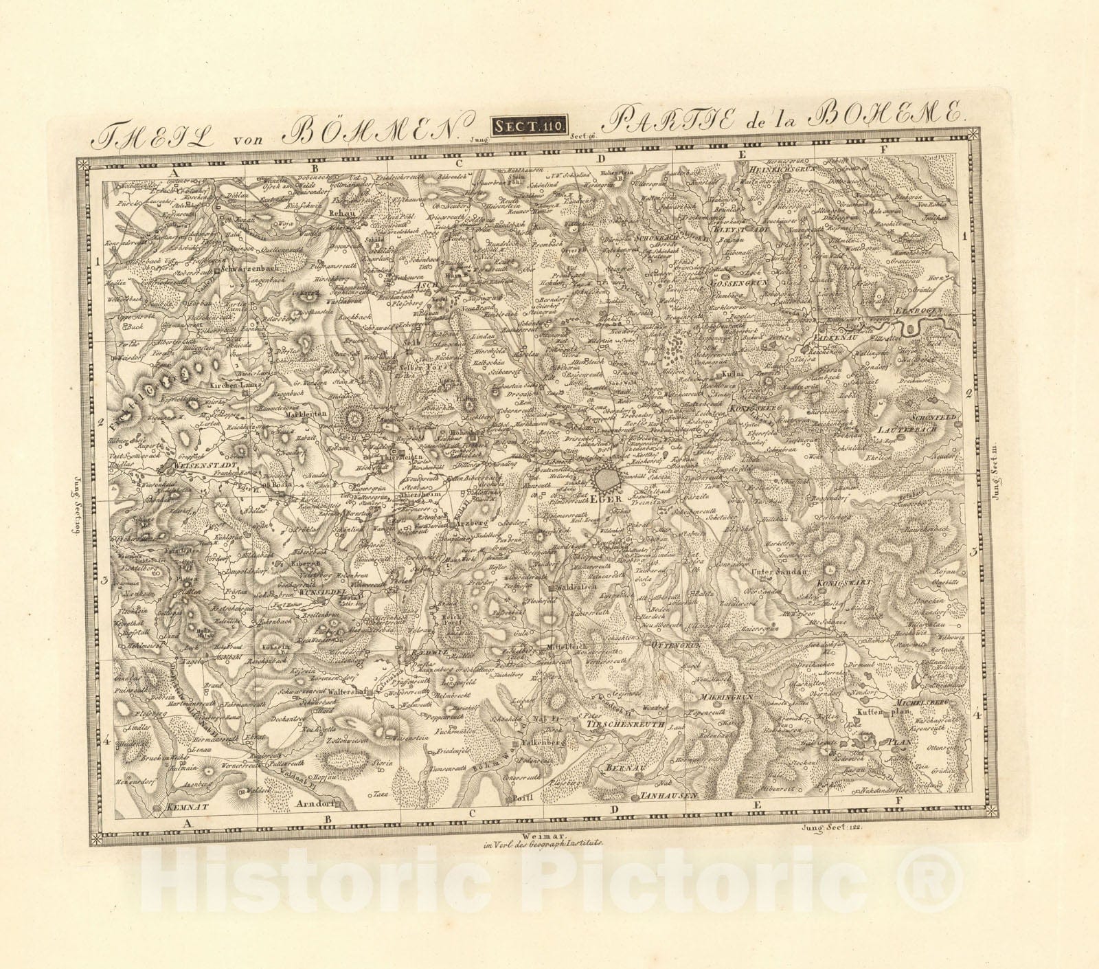 Historic Map : Sect. 110. Theil von Bohmen. = Partie de la Boheme, 1813, Vintage Wall Decor