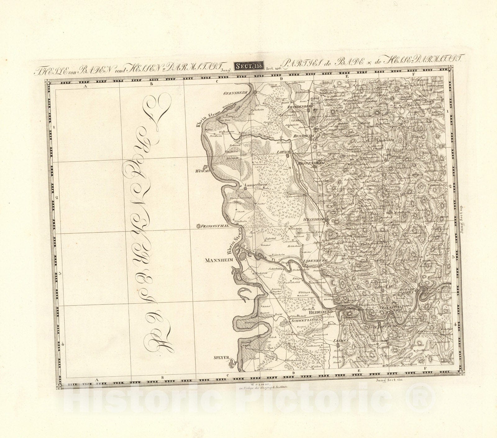Historic Map : Sect. 118. Theile von Baden und Hessen-Darmstadt = Parties de Bade & de Hesse-Darmstadi, 1813, Vintage Wall Decor