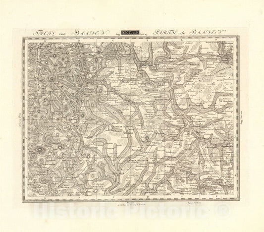 Historic Map : Sect. 119. Theil von Baaden = Partie de Baaden, 1813, Vintage Wall Decor