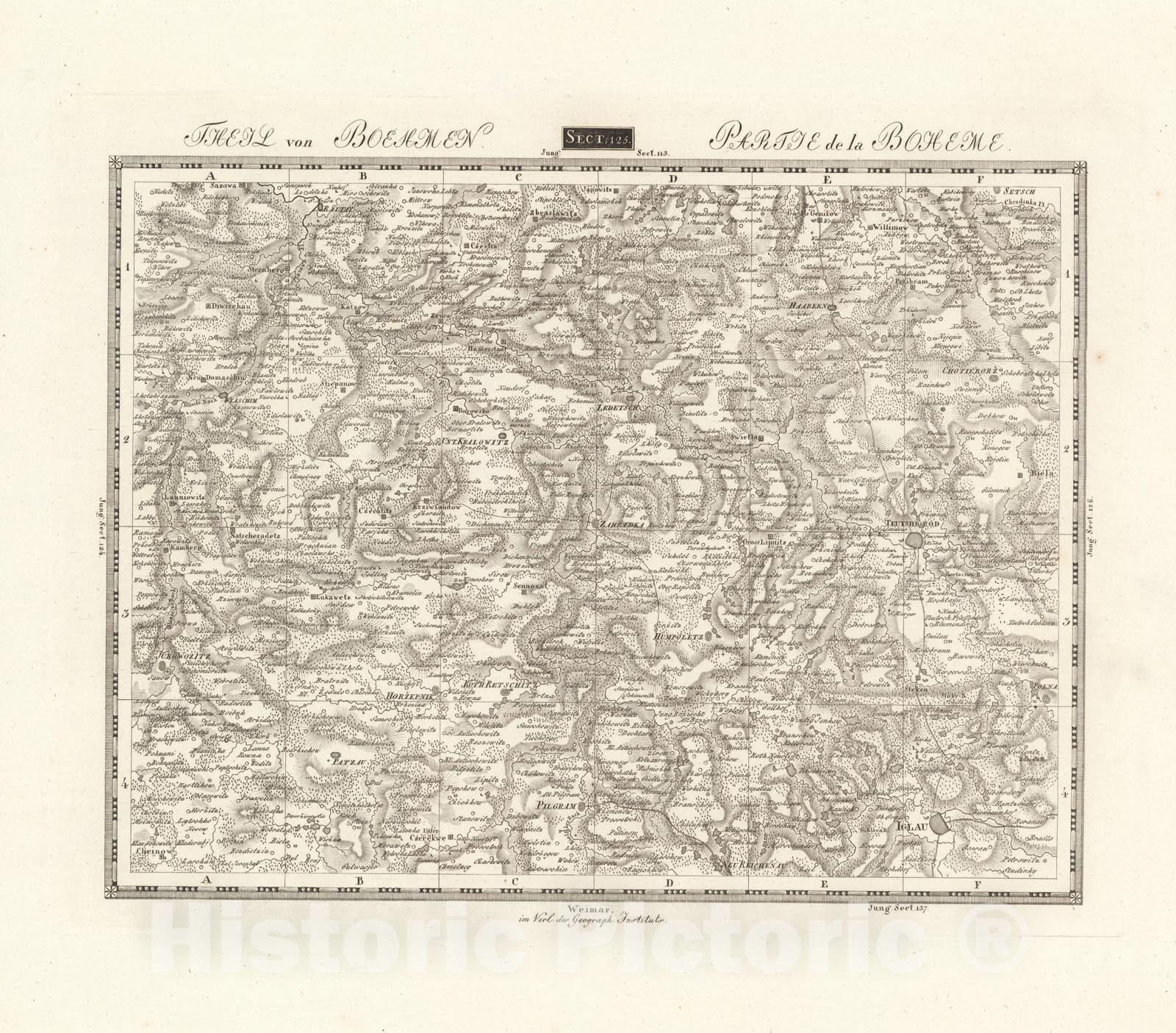 Historic Map : Sect. 125. Theil von Bohmen. = Partie de la Boheme, 1813, Vintage Wall Decor