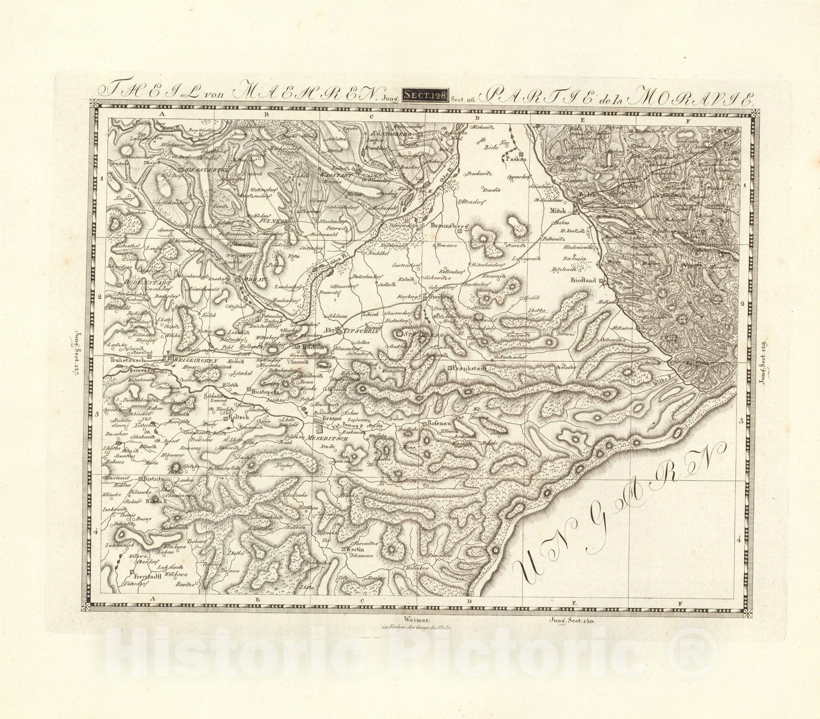 Historic Map : Sect. 128. Theil von Maehren = Partie de la Moravie, 1813, Vintage Wall Decor