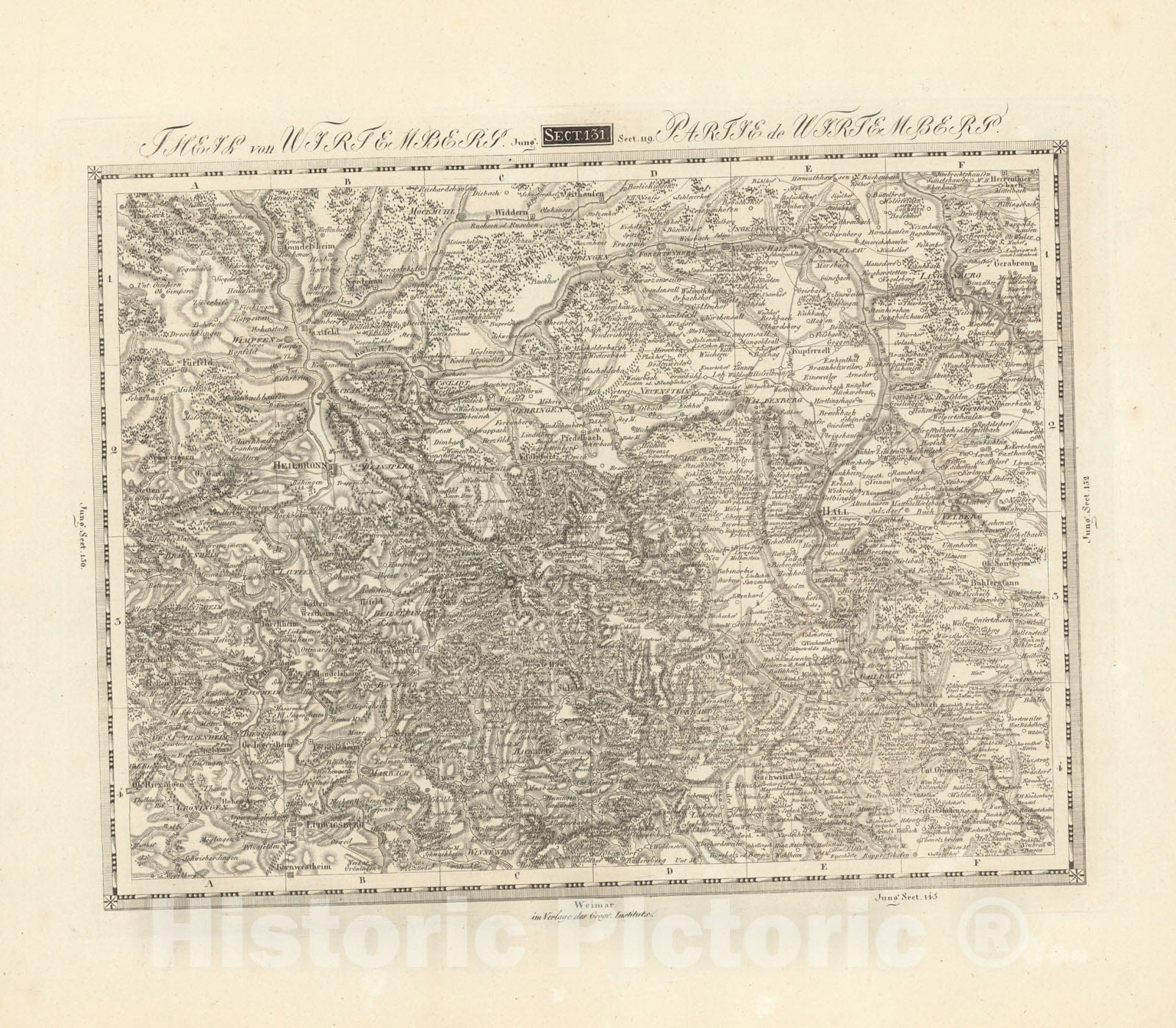 Historic Map : Sect. 131. Theil von Wirtemberg = Partie de Wirtemberg, 1813, Vintage Wall Decor