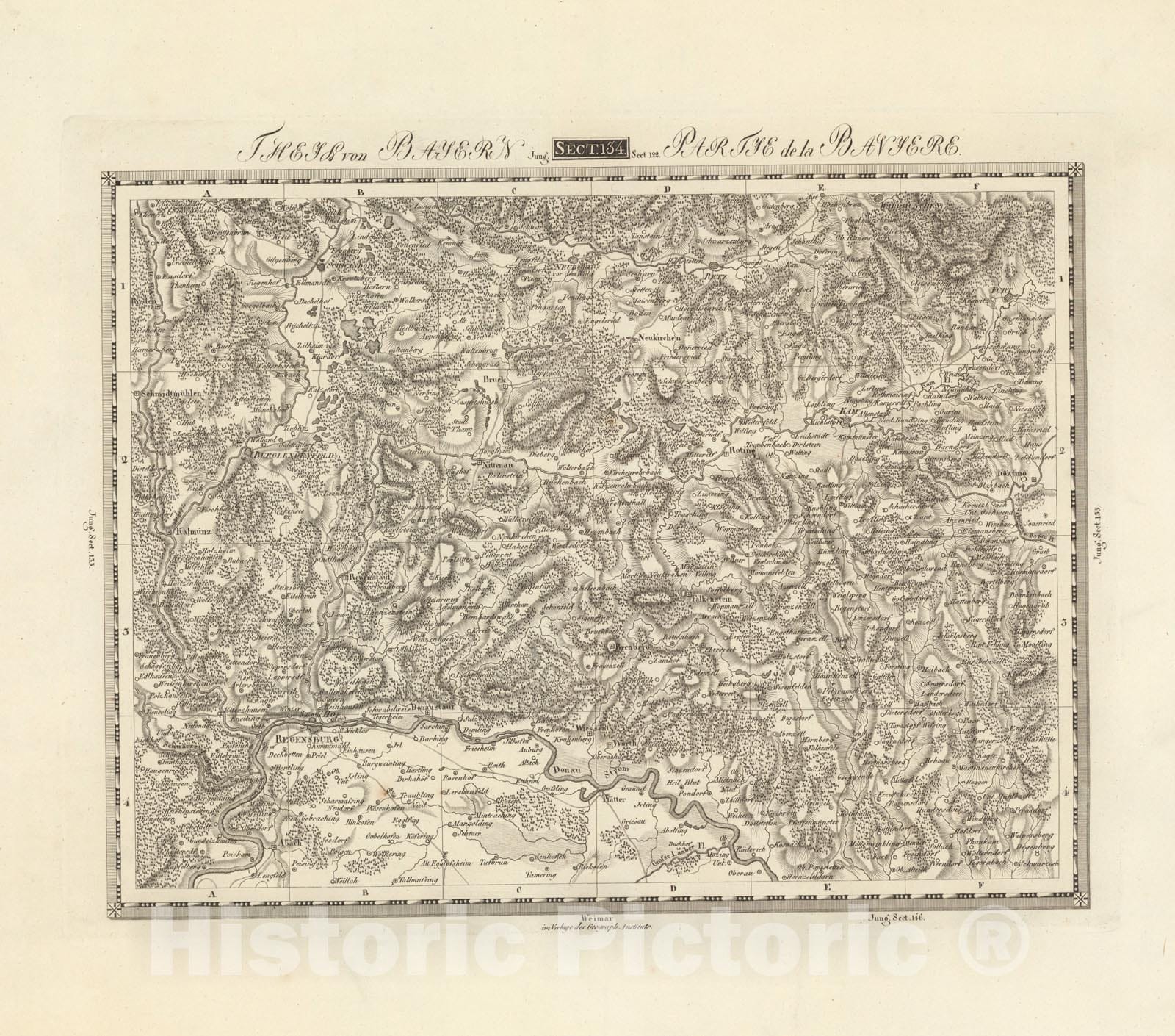 Historic Map : Sect. 134. Theil von Bayern = Partie de la Baviere, 1813, Vintage Wall Decor