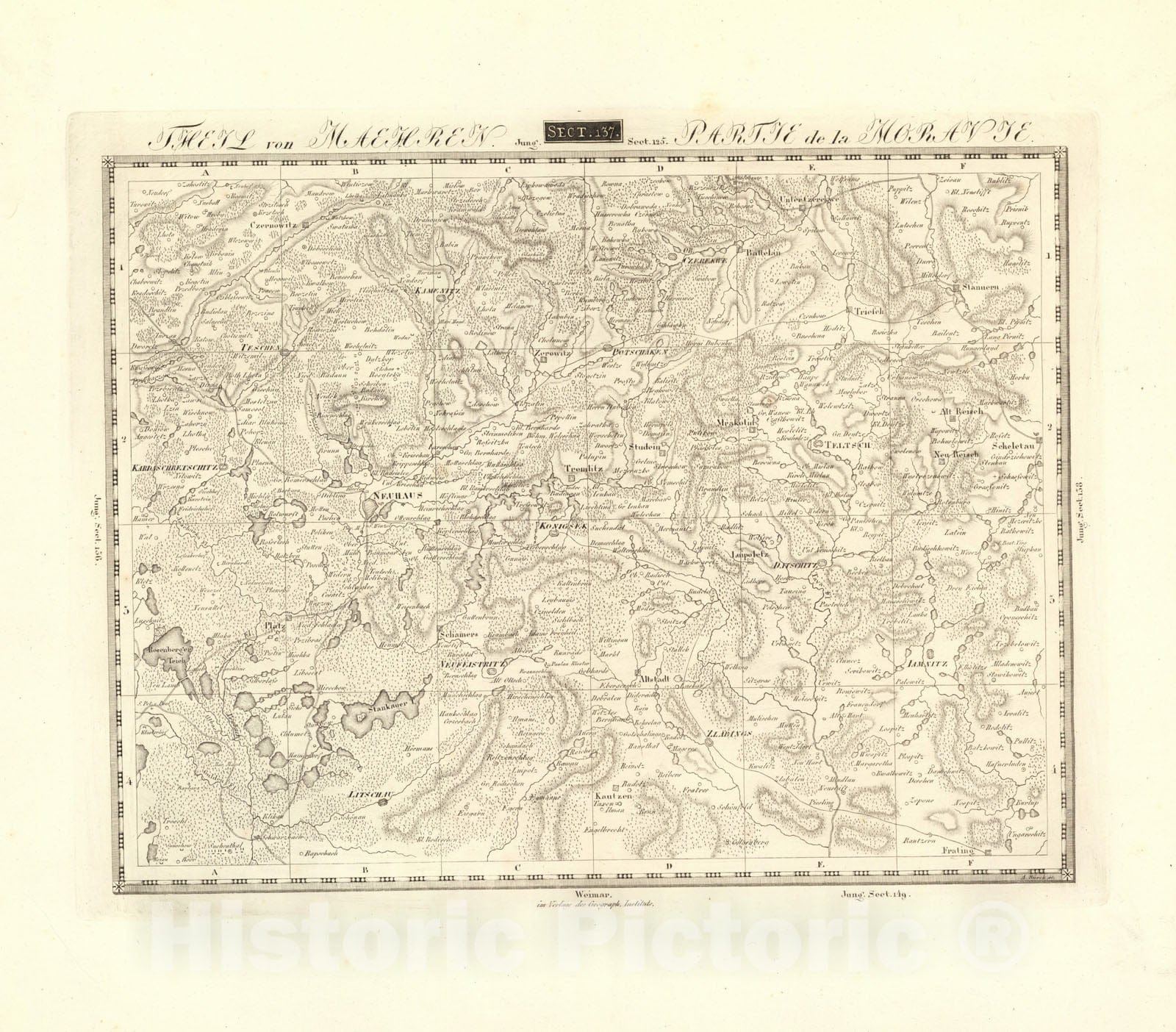 Historic Map : Sect. 137. Theil von Maehren = Partie de la Moravie, 1813, Vintage Wall Decor