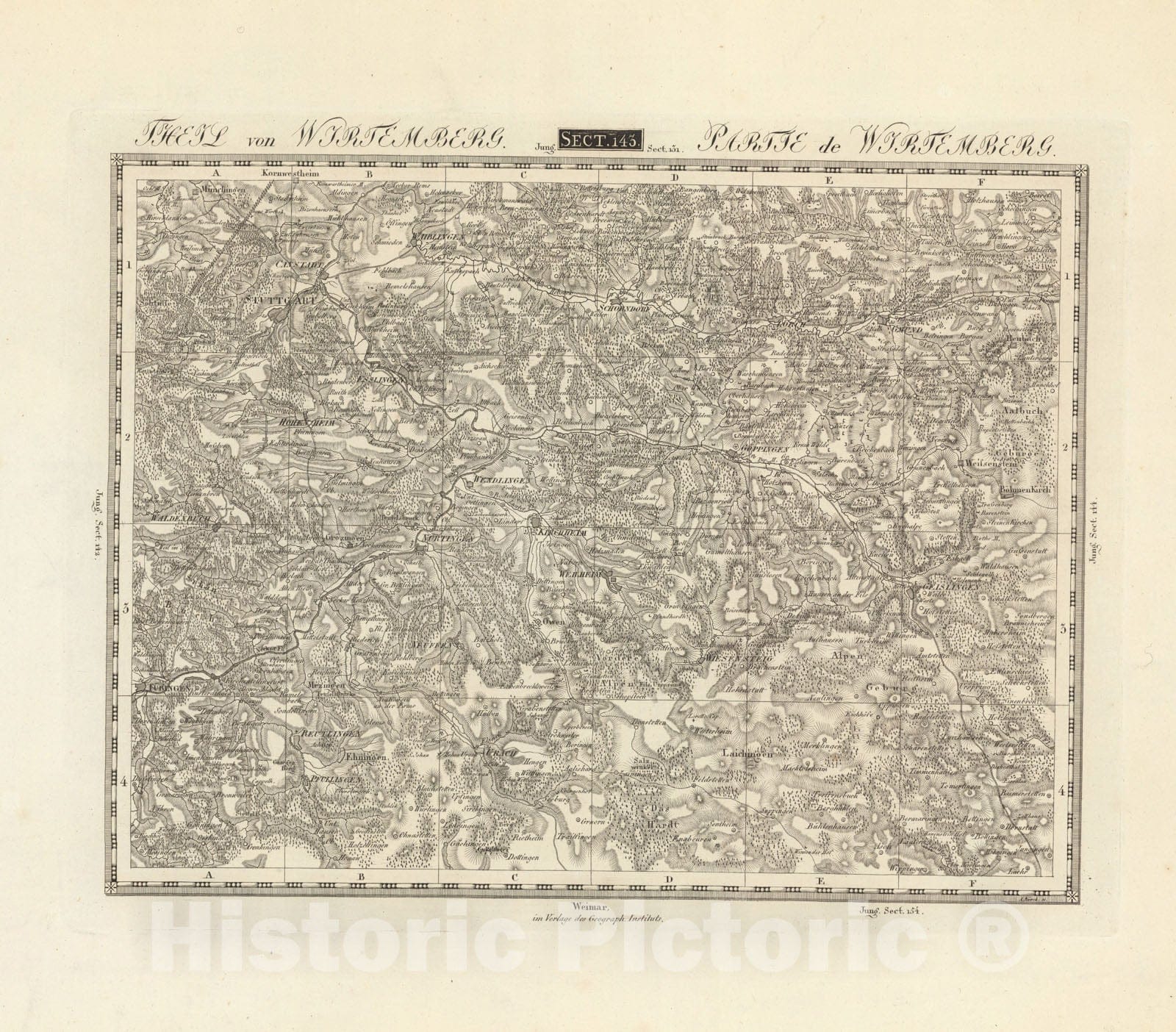 Historic Map : Sect. 143. Theil von Wirtemberg = Partie de Wirtemberg, 1813, Vintage Wall Decor