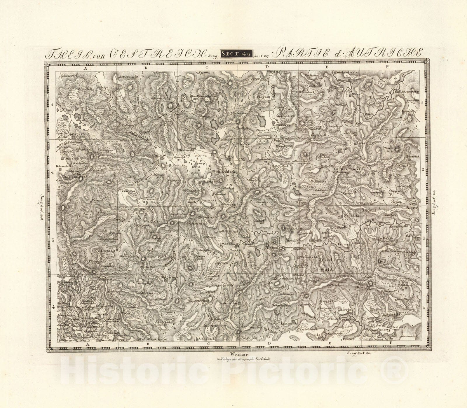 Historic Map : Sect. 149. Theil von Oestreich = Partie d'Autriche, 1813, Vintage Wall Decor