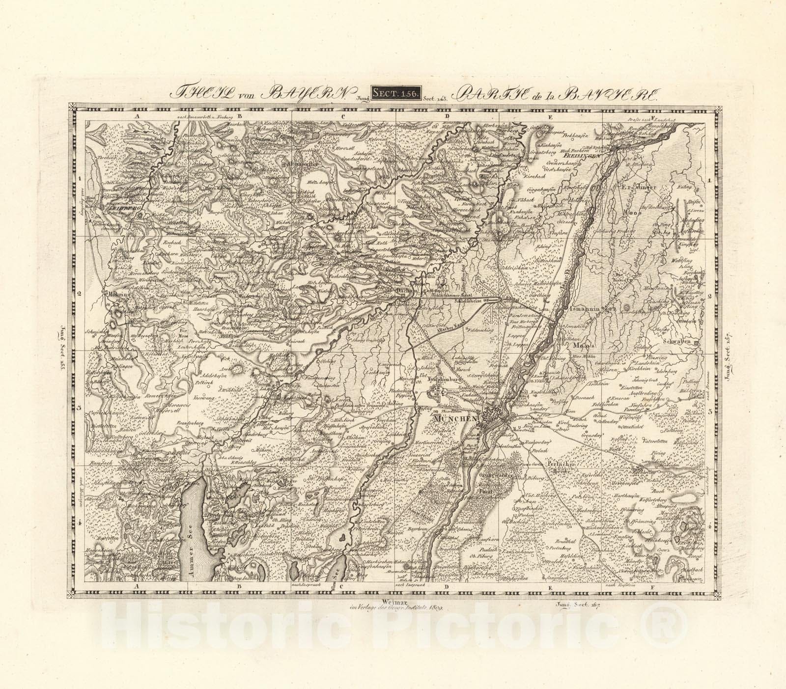 Historic Map : Sect. 156. Theil von Bayern = Partie de la Baviere, 1813, Vintage Wall Decor