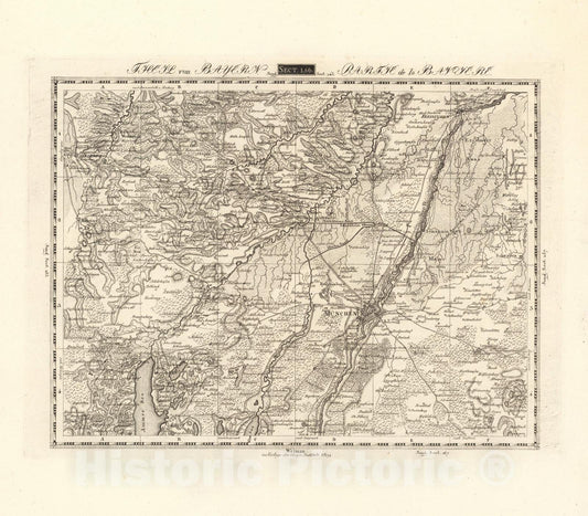 Historic Map : Sect. 156. Theil von Bayern = Partie de la Baviere, 1813, Vintage Wall Decor