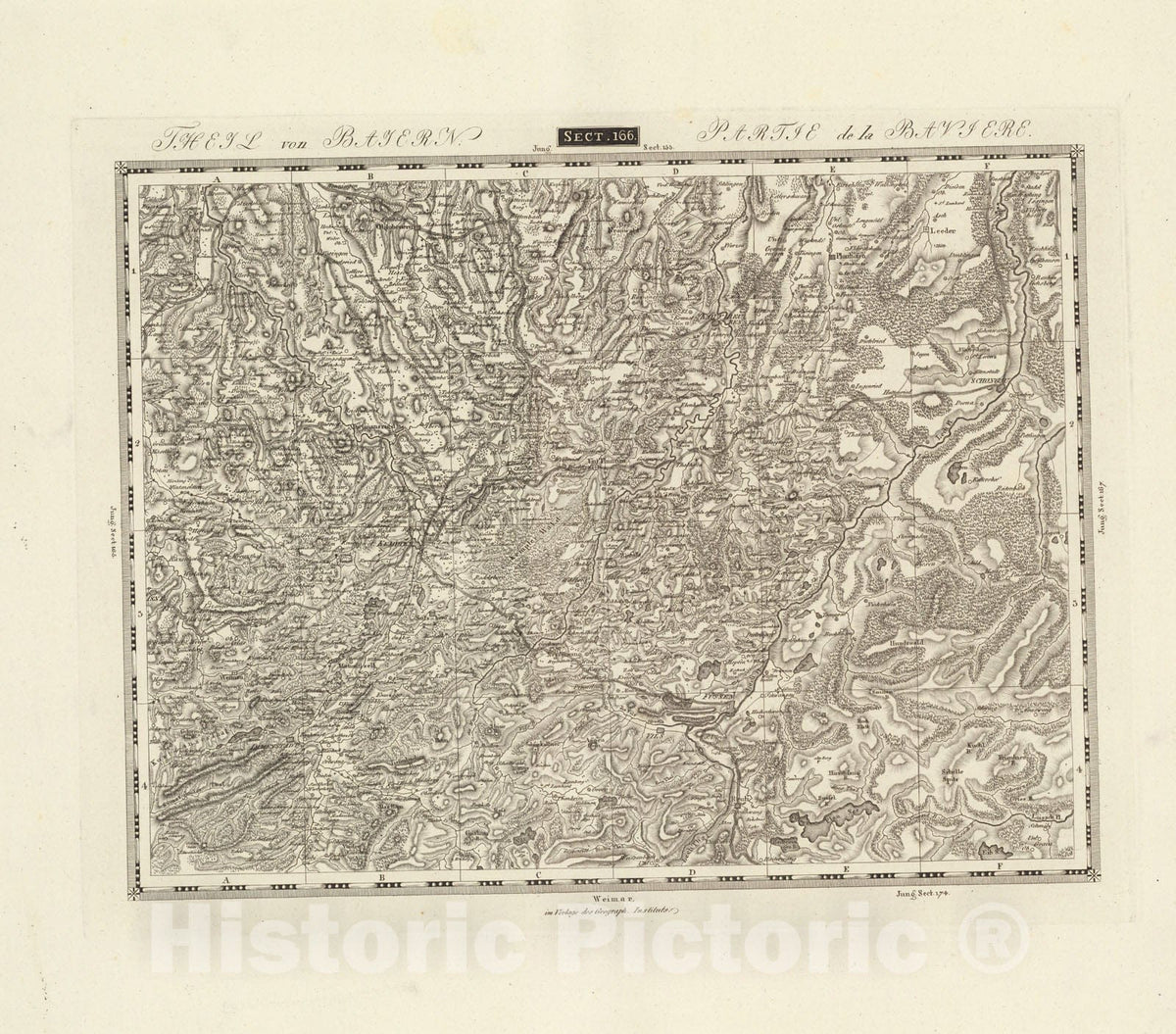 Historic Map : Sect. 166. Theil von Baiern = Partie de la Baviere, 1813, Vintage Wall Decor