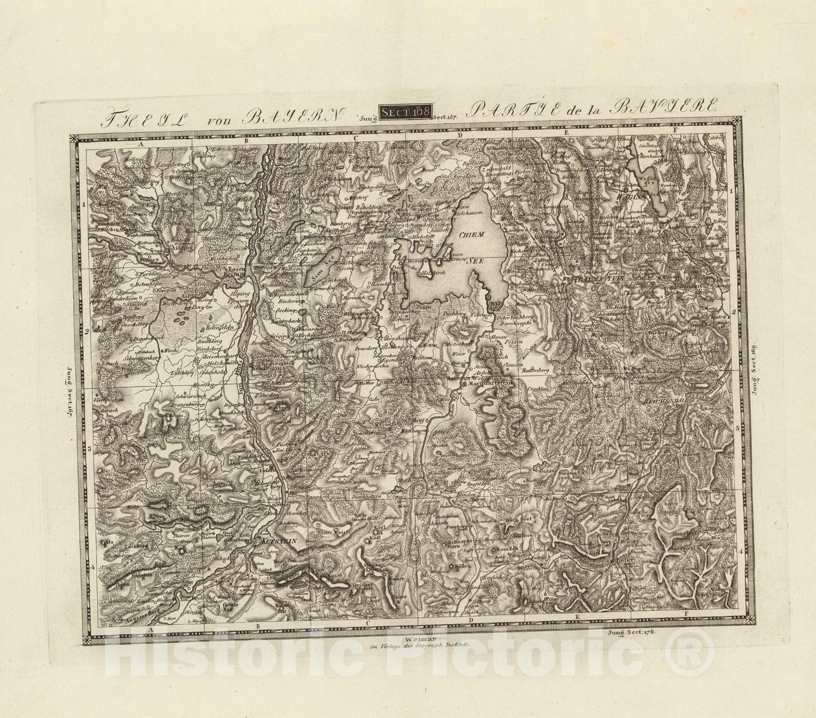 Historic Map : Sect. 168. Theil von Bayern = Partie de la Baviere, 1813, Vintage Wall Decor