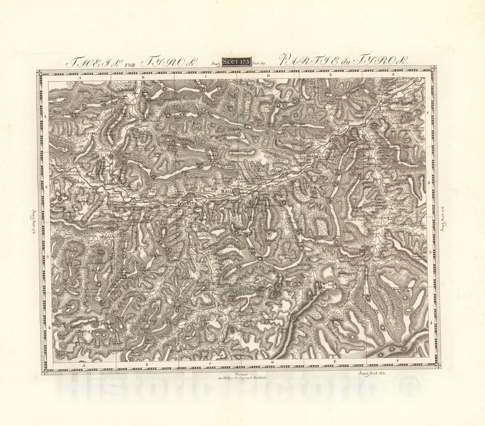 Historic Map : Sect. 175. Theil von Tyrol = Partie du Tyrol, 1813, Vintage Wall Decor