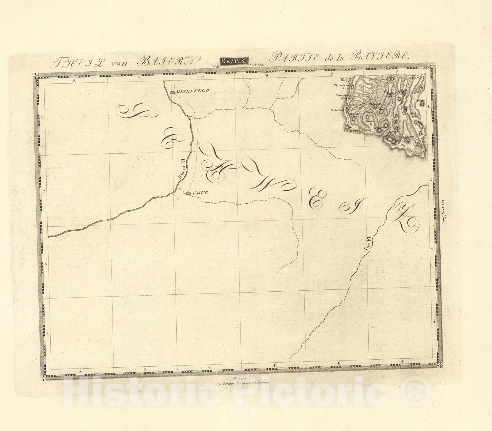 Historic Map : Sect. 181. Theil von Baiern = Partie de la Baviere, 1813, Vintage Wall Decor