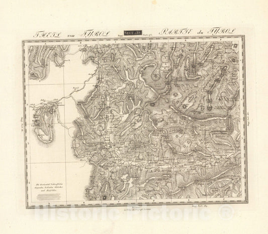 Historic Map : Sect. 182. Theil von Tyrol = Partie du Tyrol, 1813, Vintage Wall Decor