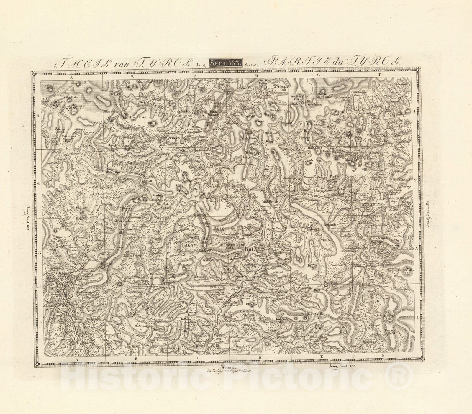 Historic Map : Sect. 183. Theil von Tyrol = Partie du Tyrol, 1813, Vintage Wall Decor