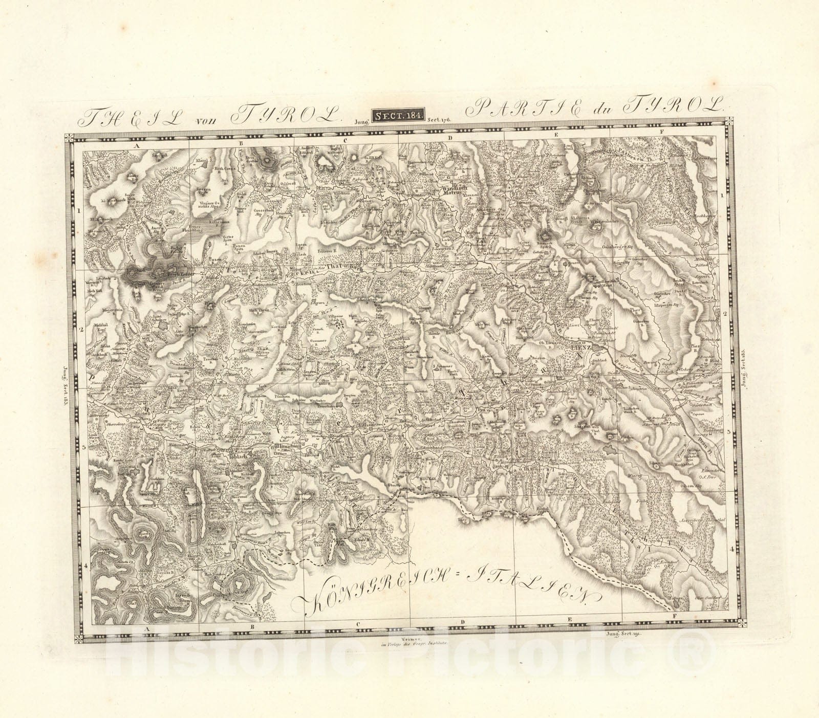 Historic Map : Sect. 184. Theil von Tyrol = Partie du Tyrol, 1813, Vintage Wall Decor