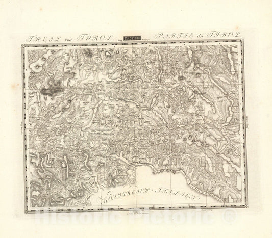 Historic Map : Sect. 184. Theil von Tyrol = Partie du Tyrol, 1813, Vintage Wall Decor